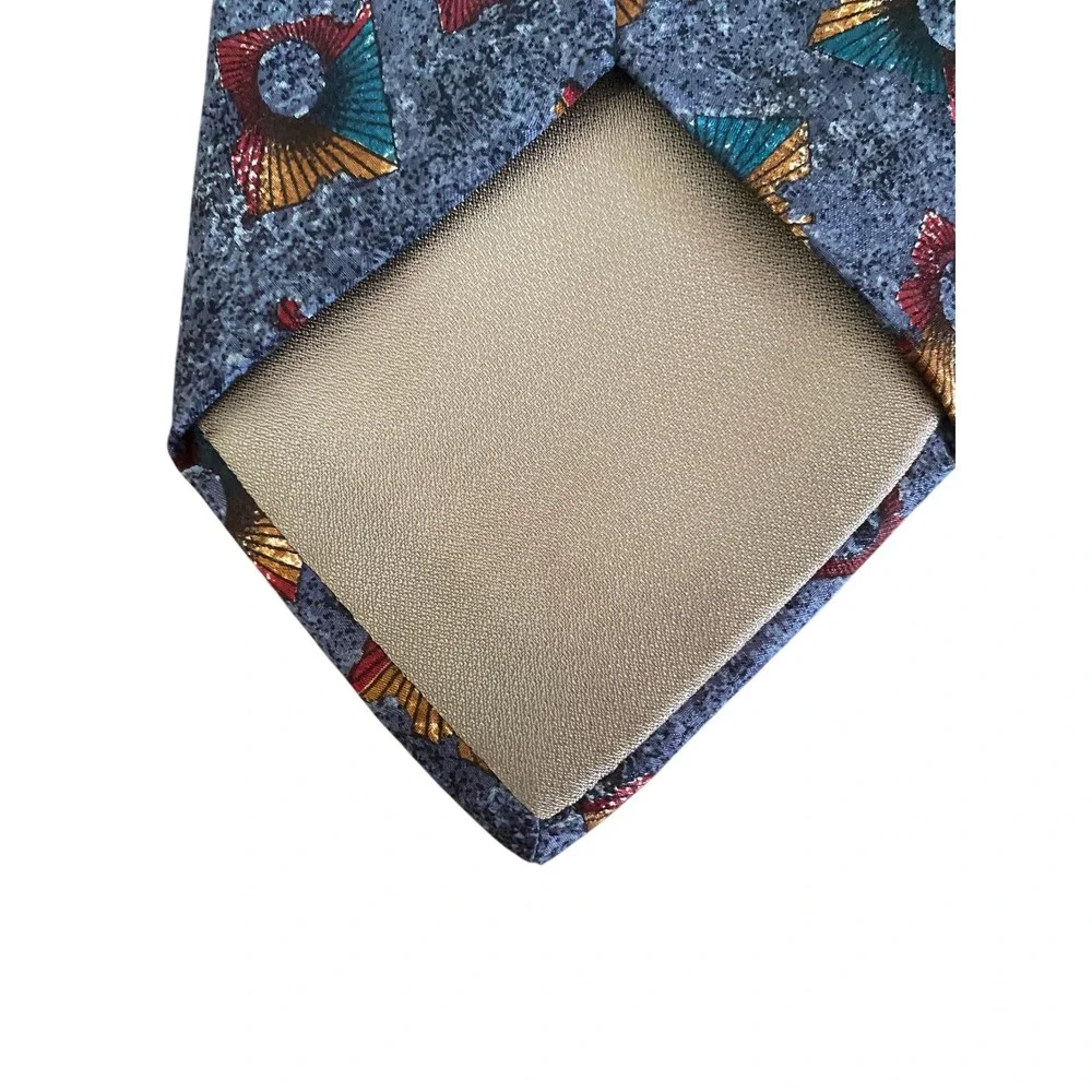 Secours Mens‎ Silk Tie Blue Geometric Abstract Red Gold Teal Hand Made in Italy